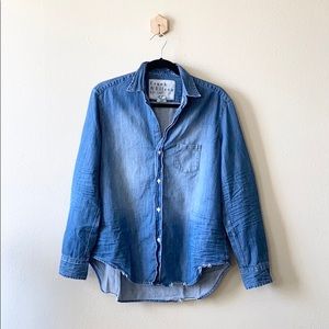 Frank & Eileen Chambray Distressed Long Sleeve Top